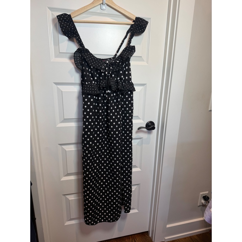 Destination Maternity Polka Dot Ruffle Cold Shoulder Midi Dress Black White M